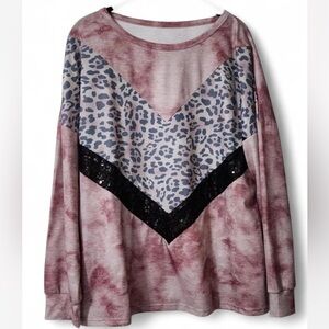Leopard Print Long Sleeve Top - Pink and Black